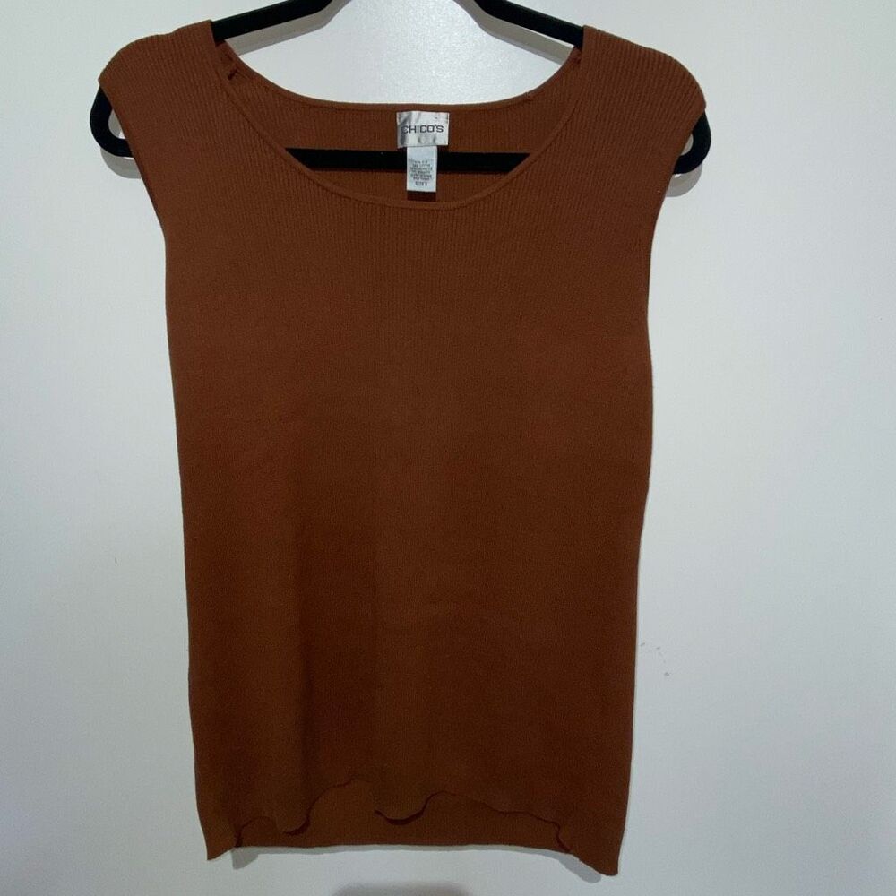 Chico's Women's Brown Silk Blend Sleeveless Ribbed Knit Tank Top Size 2 Large